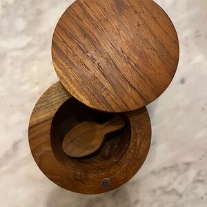 Olive Wood Swiveling Salt Cellar with Spoon
